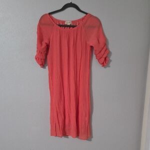 Chic Coral Midi Dress with Ruffle Detail